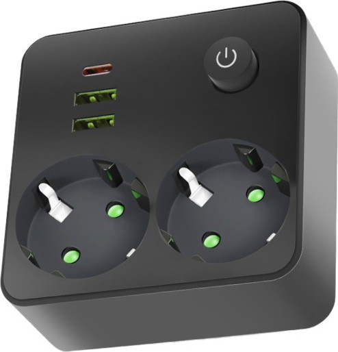 Listwa zasilająca LINEA z wyłącznikiem, 2x 230 V + 3x USB A/C, gniazdo Schuko, czarna
