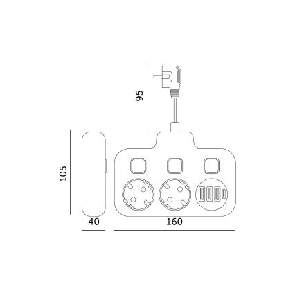 Listwa zasilająca LINEA z wyłącznikiem, 2x 230 V + 4x USB (A/C), gniazda SCHUKO, czarna