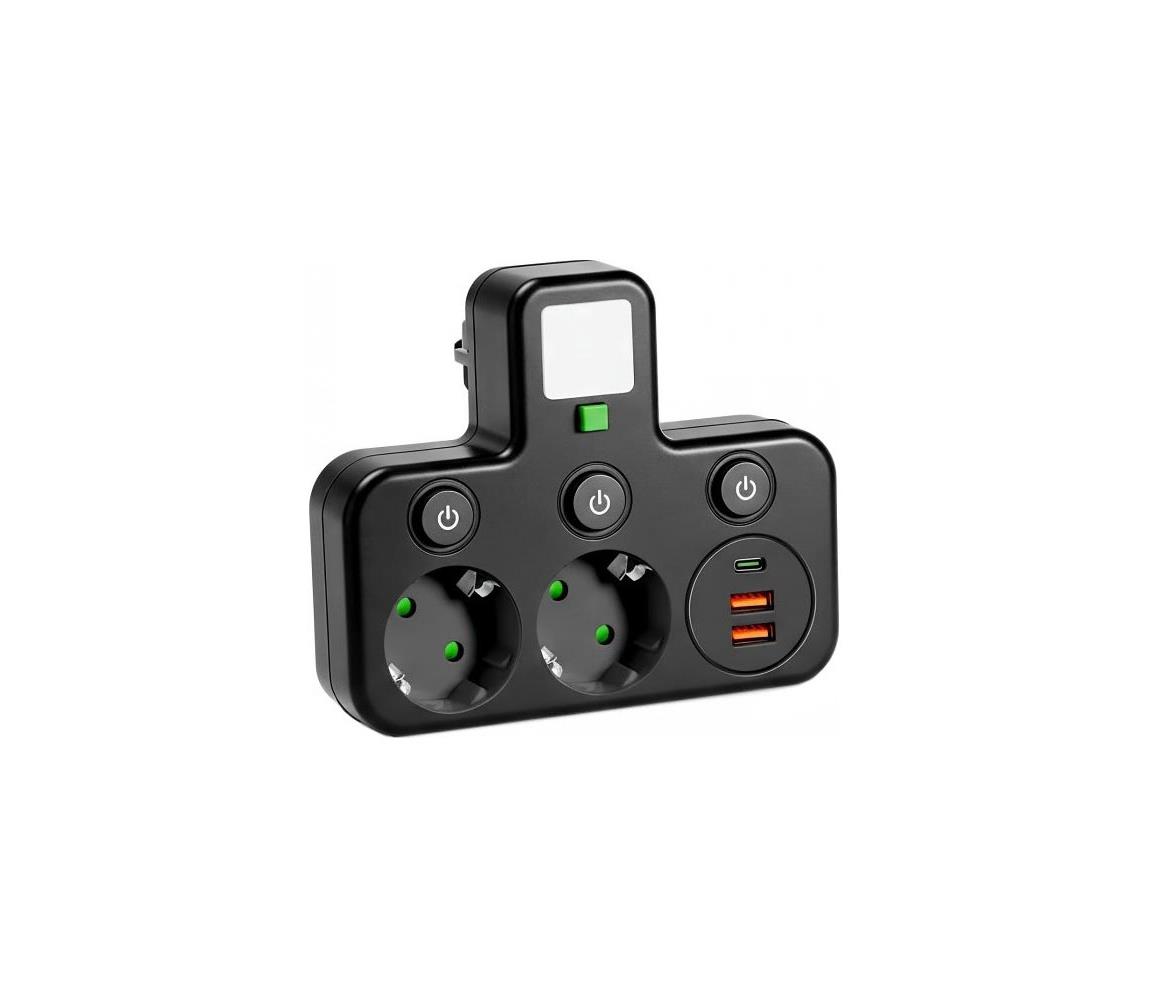 Listwa zasilająca z włącznikiem i oświetleniem LED LINEA 2 gniazda SCHUKO + 3x USB A/C 4000K czarna