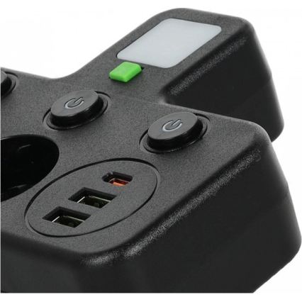 Listwa zasilająca LINEA PRO z wyłącznikiem i oświetleniem LED, 2 gniazda SCHUKO + 3x USB (A/C), 4000K, czarna