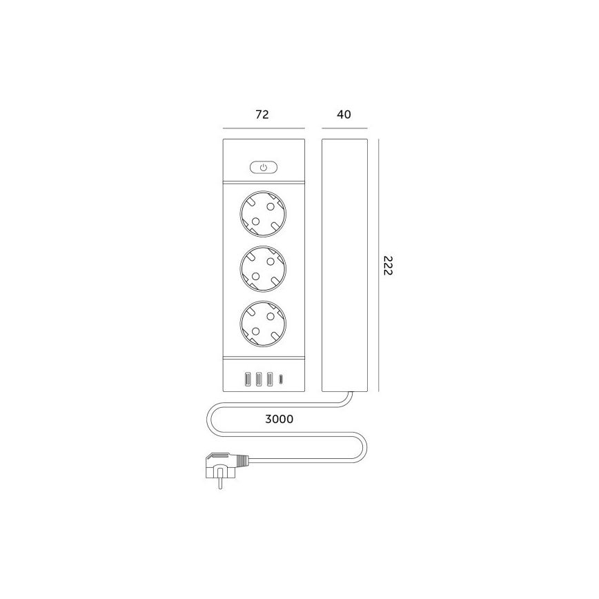 Listwa zasilająca z wyłącznikiem LINEA PRO 3x230V + 3xUSB-A + 1xUSB-C SCHUKO 3 m czarna