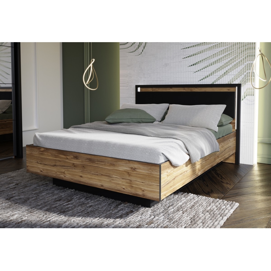 Łóżko dwuosobowe z pojemnikiem OREN 140x200 cm brązowe/czarne