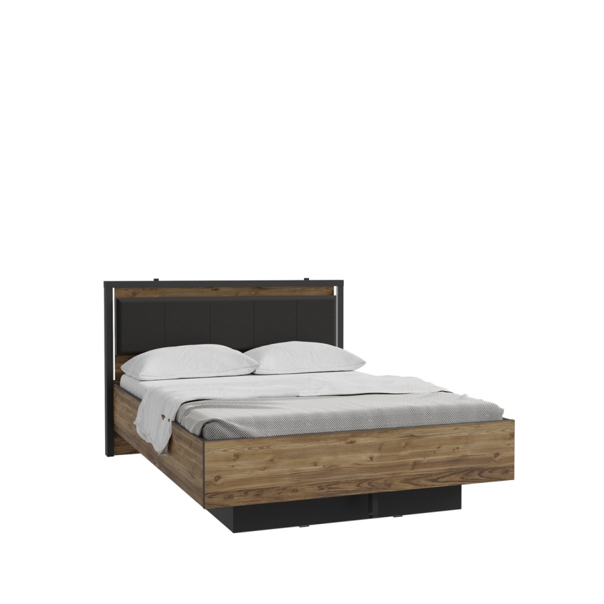 Łóżko dwuosobowe z pojemnikiem OREN 140x200 cm brązowe/czarne