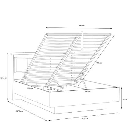 Łóżko dwuosobowe z pojemnikiem OREN 140x200 cm brązowe/czarne