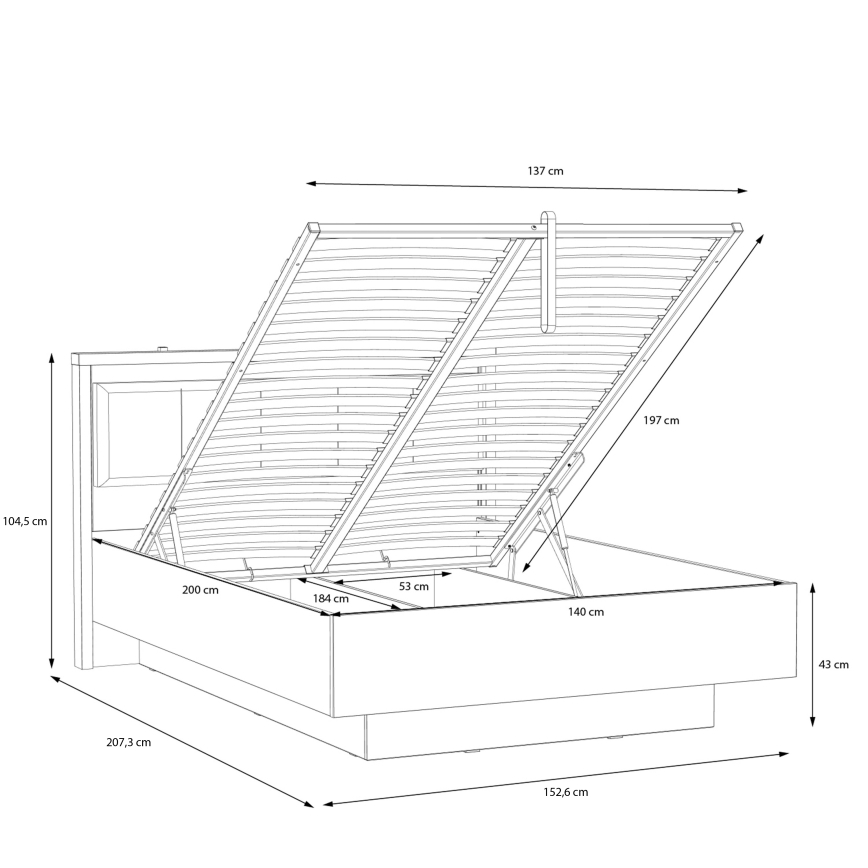 Łóżko dwuosobowe z pojemnikiem OREN 140x200 cm brązowe/czarne