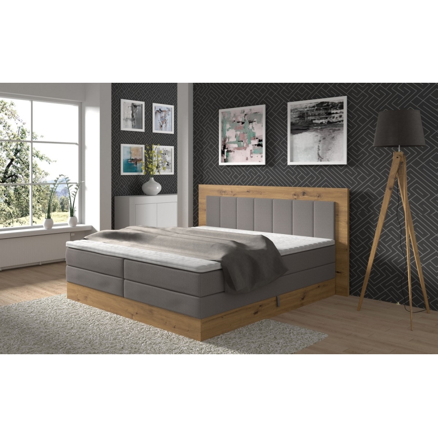 Łóżko kontynentalne z materacami i nakładką z miejscem do przechowywania JASMINE 180x200 cm szare