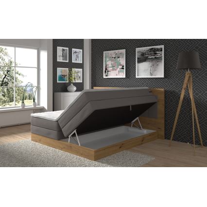 Łóżko kontynentalne z materacami i nakładką z miejscem do przechowywania JASMINE 180x200 cm szare