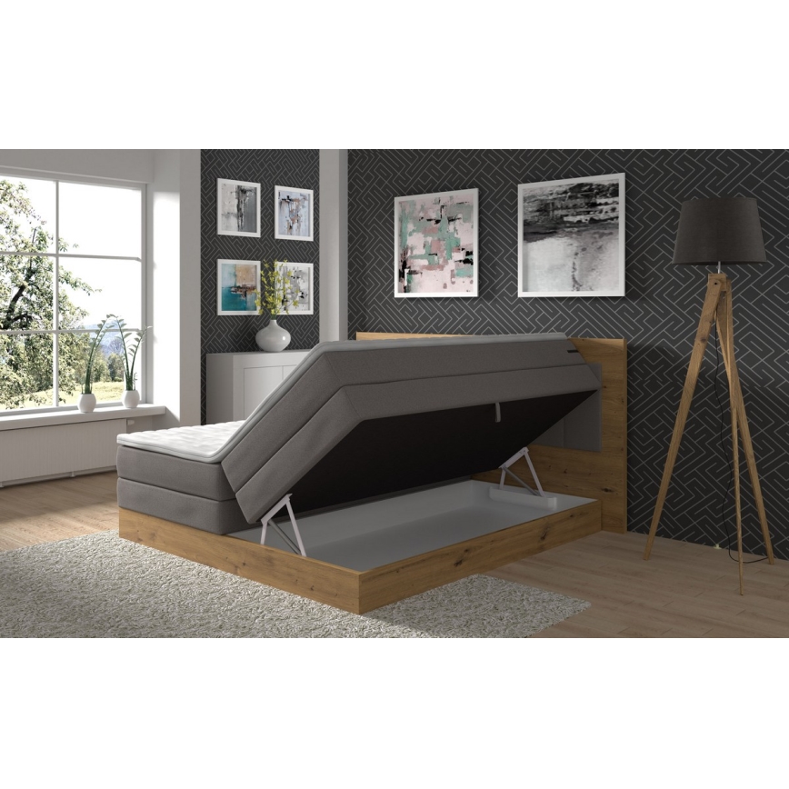 Łóżko kontynentalne z materacami i nakładką z miejscem do przechowywania JASMINE 180x200 cm szare