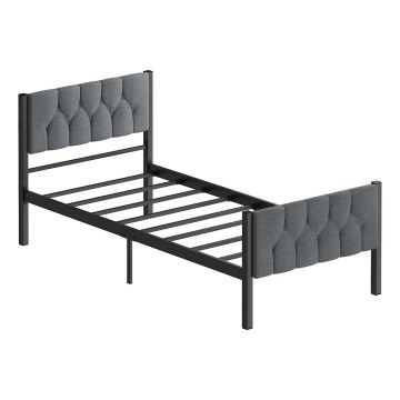 Łóżko metalowe jednoosobowe KAROM 90x200 cm, szare, nośność 120 kg