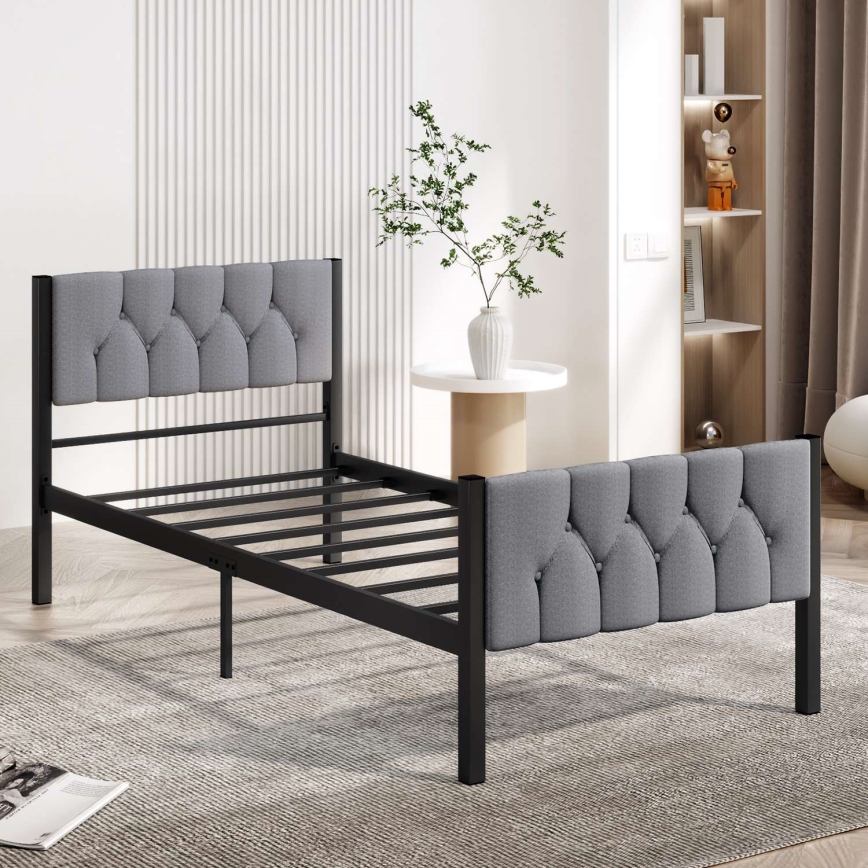 Łóżko metalowe jednoosobowe KAROM 90x200 cm, szare, nośność 120 kg