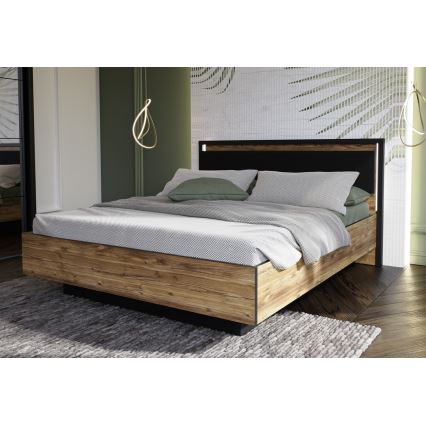 Łóżko podwójne z pojemnikiem na pościel OREN 160x200 cm brązowe/czarne