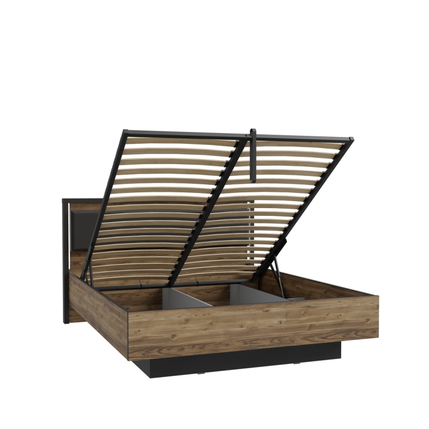 Łóżko podwójne z pojemnikiem na pościel OREN 160x200 cm brązowe/czarne
