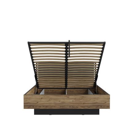 Łóżko podwójne z pojemnikiem na pościel OREN 160x200 cm brązowe/czarne