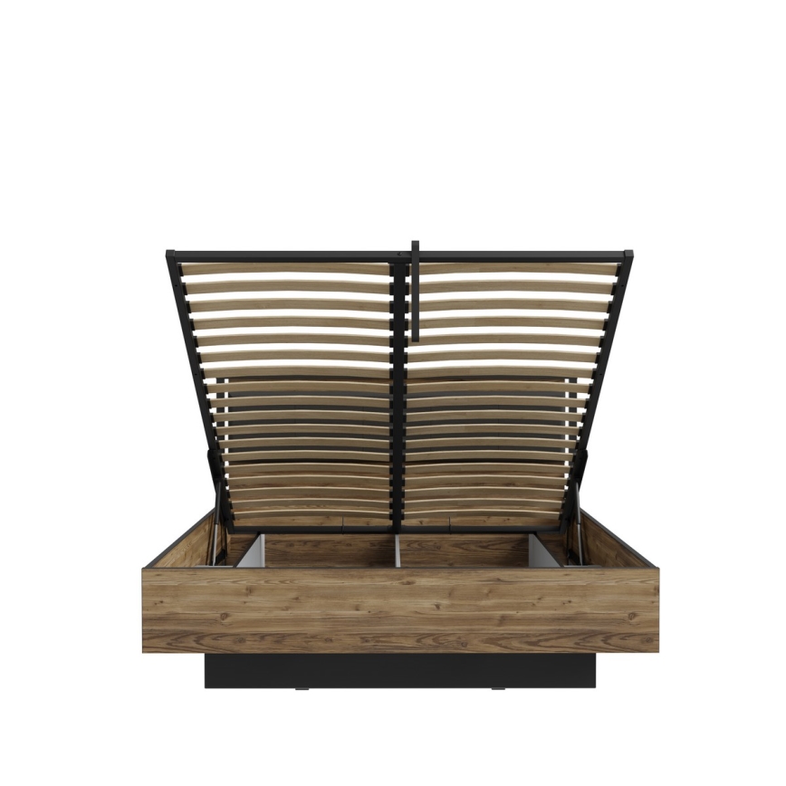 Łóżko podwójne z pojemnikiem na pościel OREN 160x200 cm brązowe/czarne