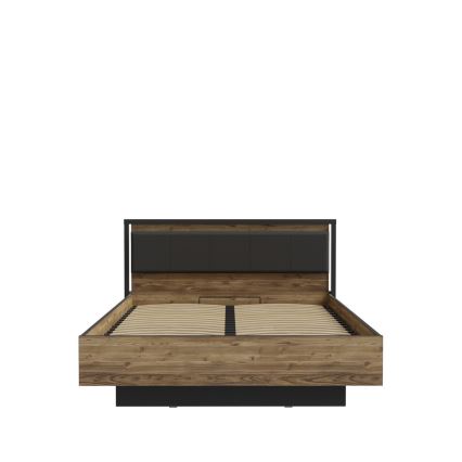 Łóżko podwójne z pojemnikiem na pościel OREN 160x200 cm brązowe/czarne