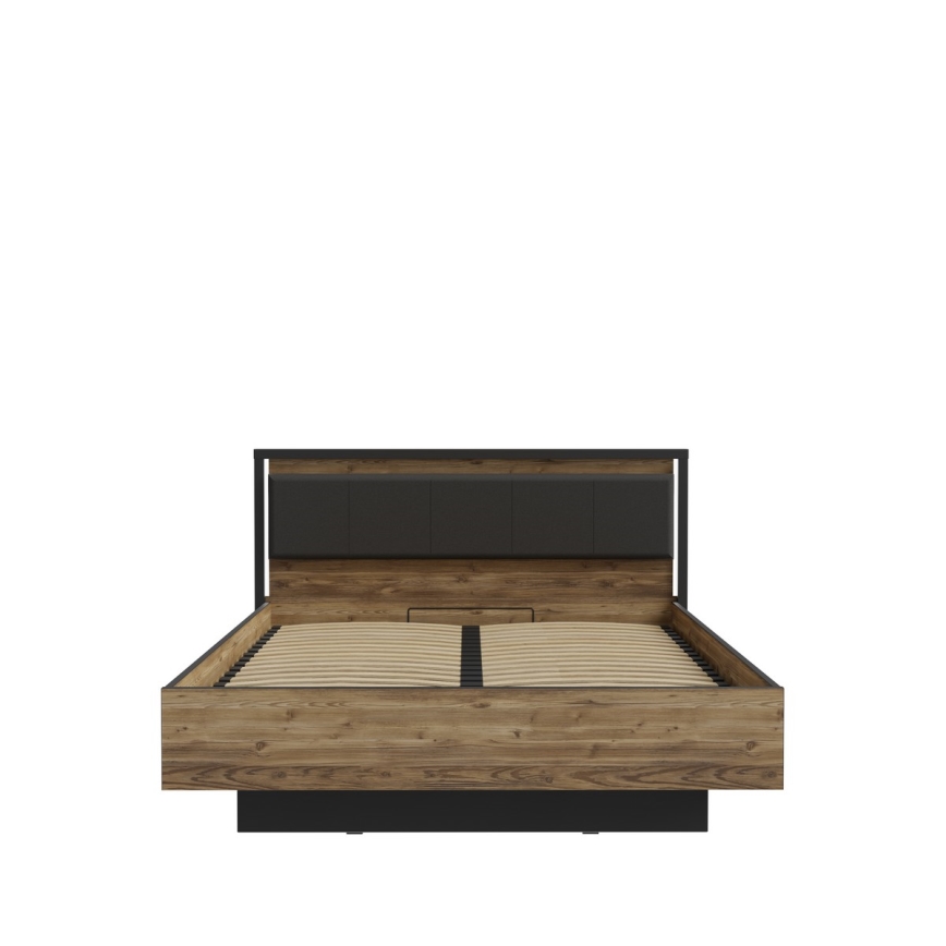 Łóżko podwójne z pojemnikiem na pościel OREN 160x200 cm brązowe/czarne