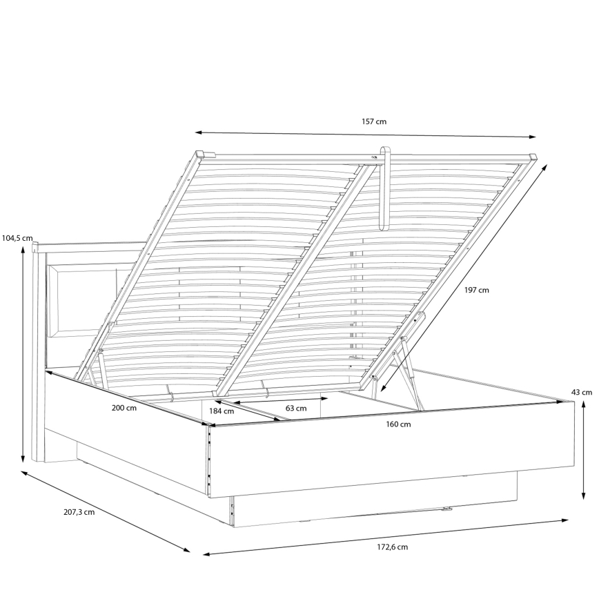 Łóżko podwójne z pojemnikiem na pościel OREN 160x200 cm brązowe/czarne