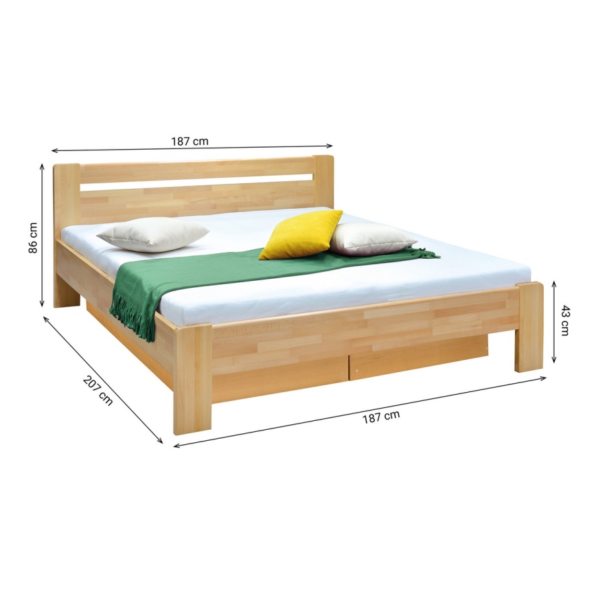 Łóżko podwójne z roštem i miejscem do przechowywania AMARA 180x200 cm buk