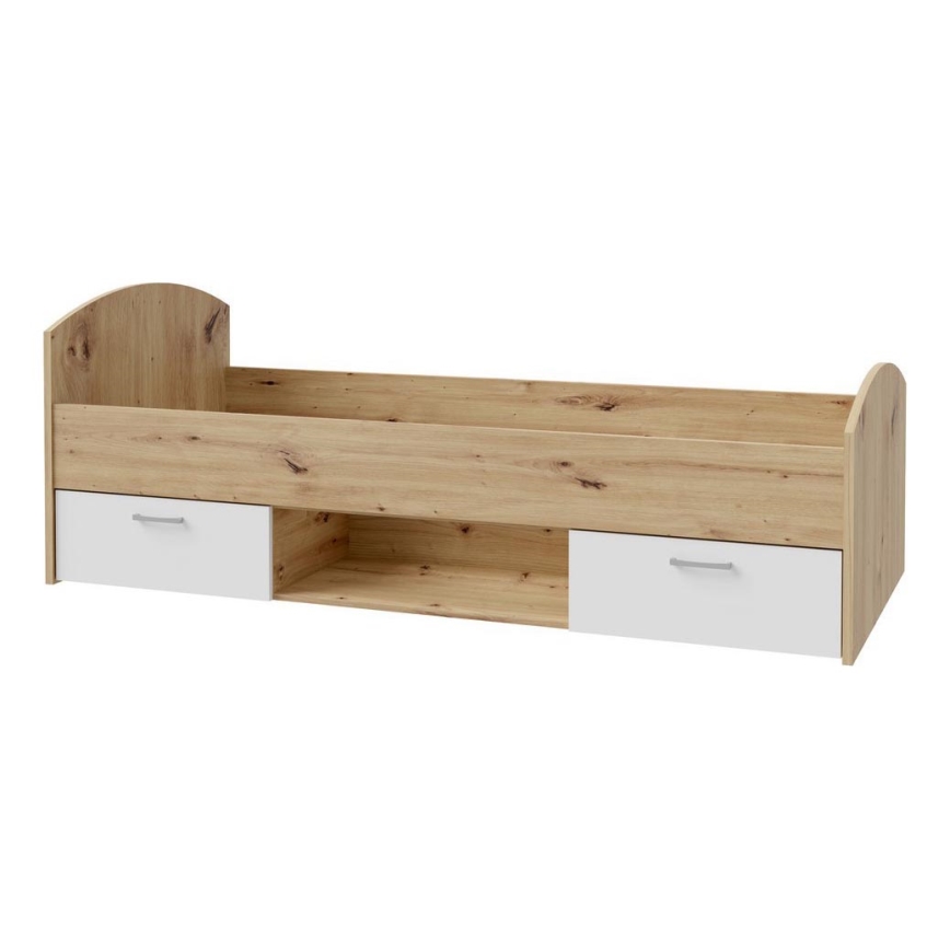 Łóżko pojedyncze z pojemnikiem na pościel URO 90x200 cm dąb artisan/biały