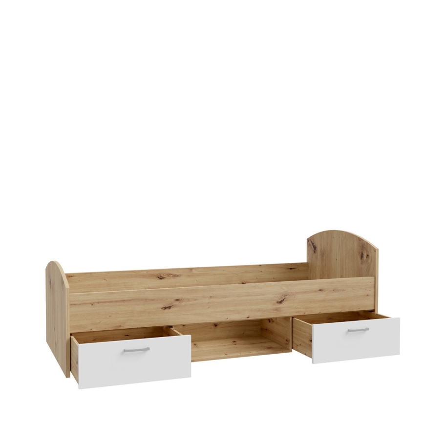 Łóżko pojedyncze z pojemnikiem na pościel URO 90x200 cm dąb artisan/biały