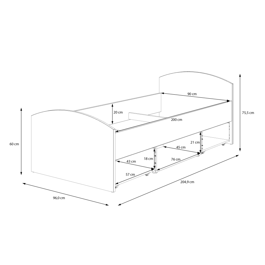 Łóżko pojedyncze z pojemnikiem na pościel URO 90x200 cm dąb artisan/biały