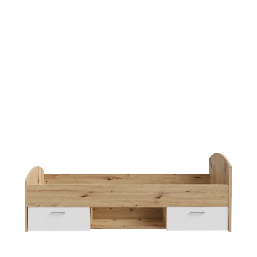 Łóżko pojedyncze z pojemnikiem URO 90x200 cm dąb artisan/białe