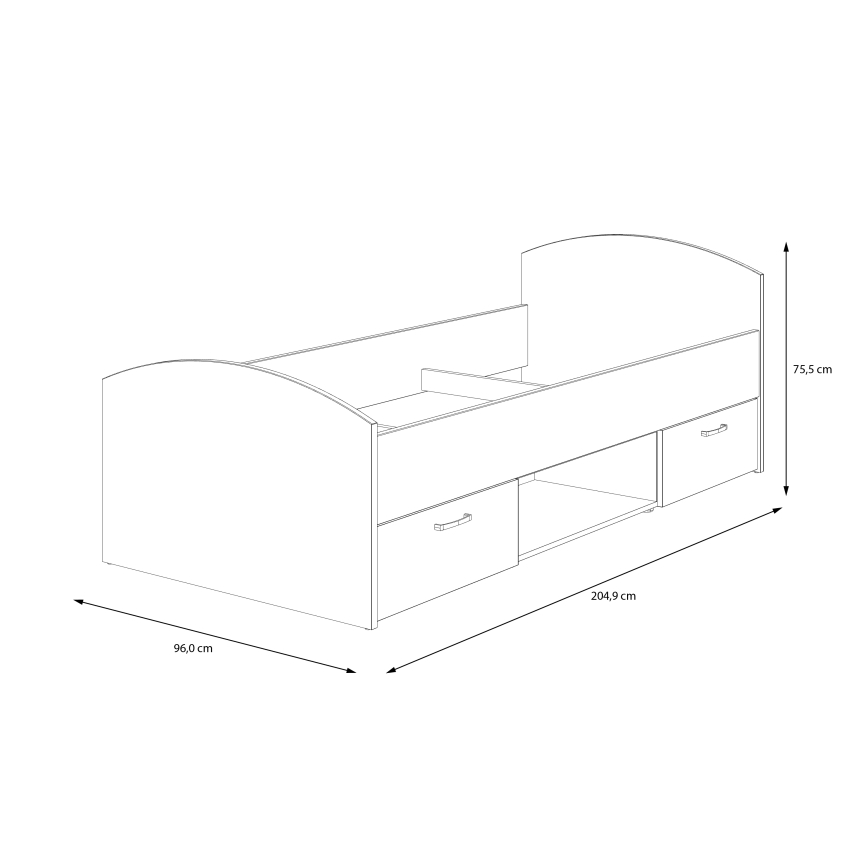 Łóżko pojedyncze z pojemnikiem URO 90x200 cm dąb artisan/białe