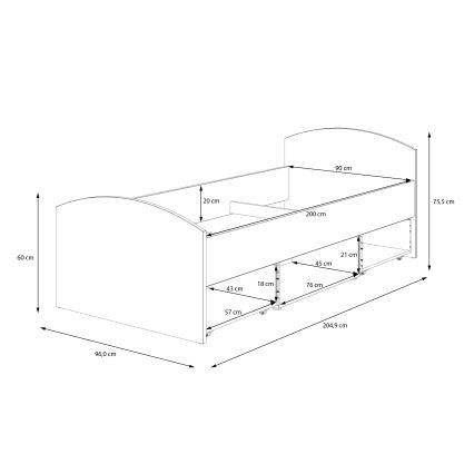 Łóżko pojedyncze z pojemnikiem URO 90x200 cm dąb artisan/białe