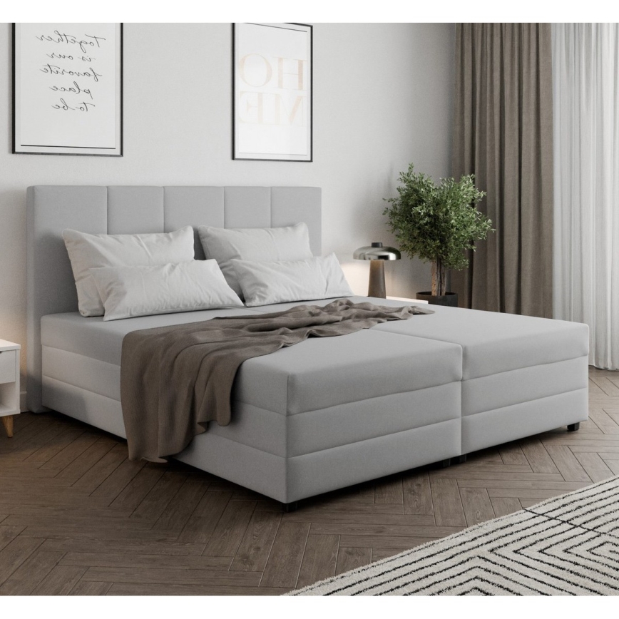 Łóżko tapicerowane ISABEL 160x200 z materacem sprężynowym i pojemnikiem na pościel, jasnoszare
