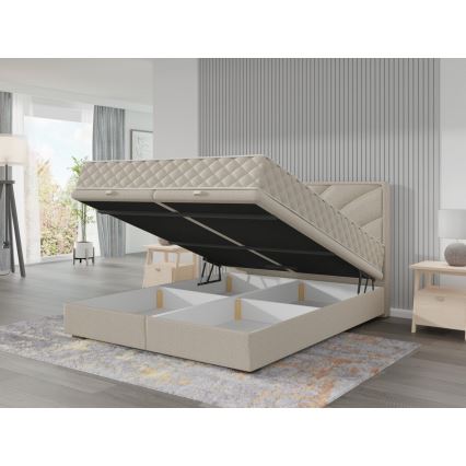 Łóżko tapicerowane z materacami i miejscem do przechowywania GINA 160x200 cm beżowe