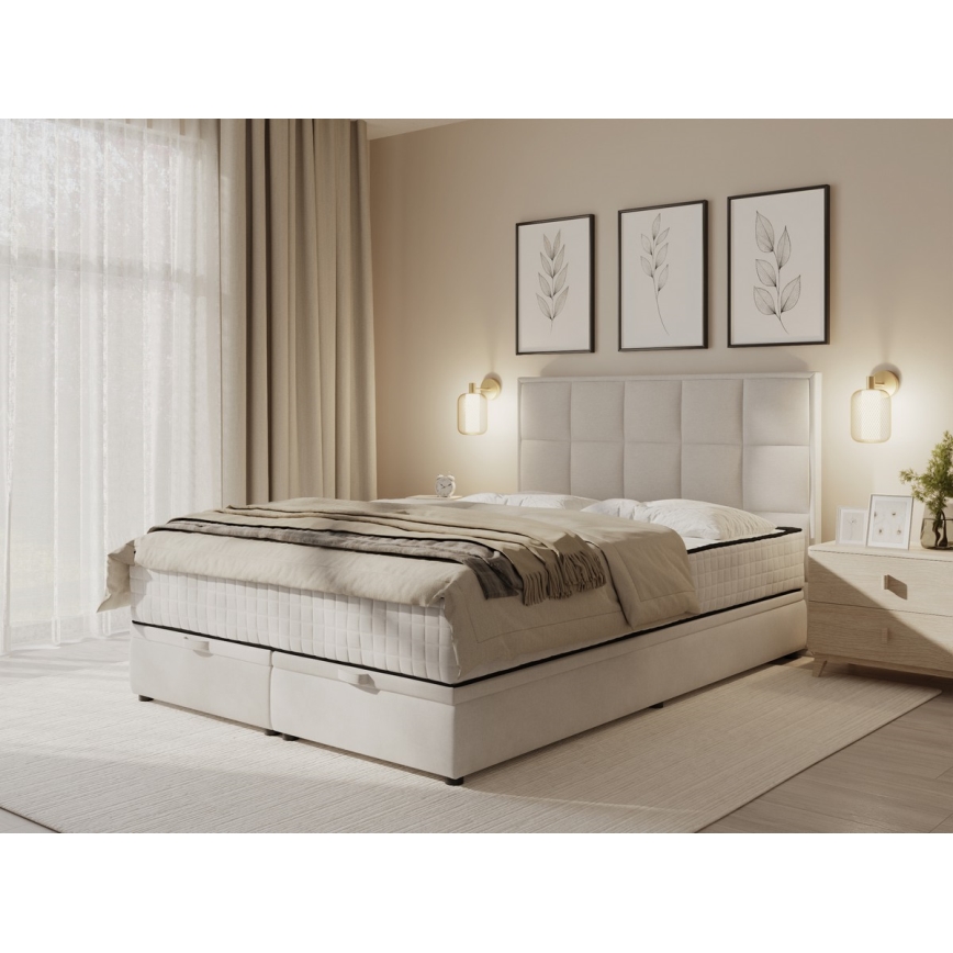 Łóżko tapicerowane z materacami i miejscem do przechowywania GRACE 140x200 cm szare