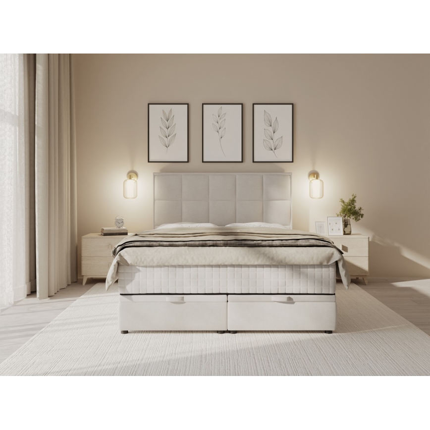Łóżko tapicerowane z materacami i miejscem do przechowywania GRACE 140x200 cm szare