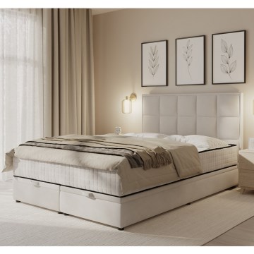 Łóżko tapicerowane z materacami i miejscem do przechowywania GRACE 160x200 cm beżowe
