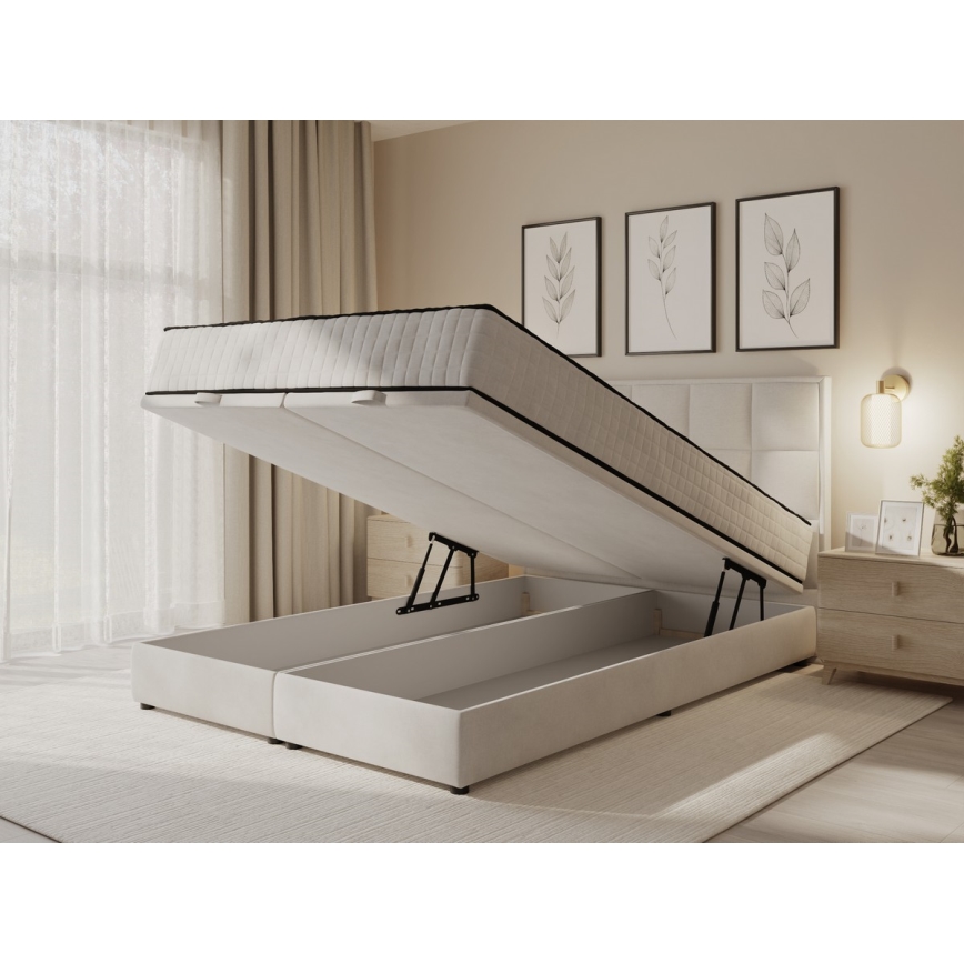 Łóżko tapicerowane z materacami i miejscem do przechowywania GRACE 180x200 cm beżowe