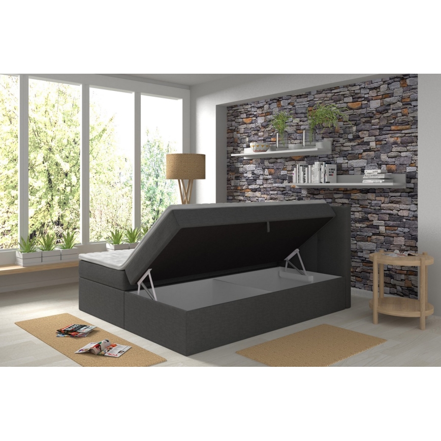Łóżko tapicerowane z materacami i nakładka z miejscem do przechowywania EMBER 160x200 cm antracyt