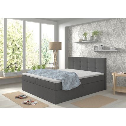 Łóżko tapicerowane z materacami i nakładka z miejscem do przechowywania EMBER 180x200 cm antracyt