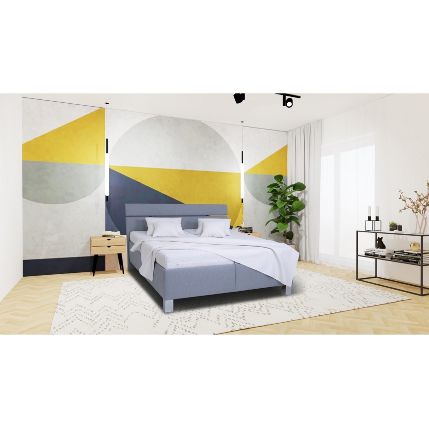 Łóżko tapicerowane z materacem i miejscem do przechowywania ALIS 180x200 cm jasnoszary