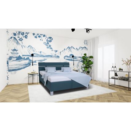 Łóżko tapicerowane z materacem i miejscem do przechowywania ALIS 180x200 cm niebieski benzynowy