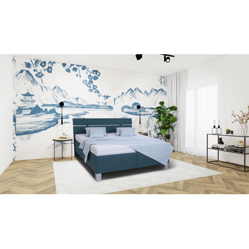 Łóżko tapicerowane z materacem i miejscem do przechowywania ALIS 180x200 cm niebieski benzynowy
