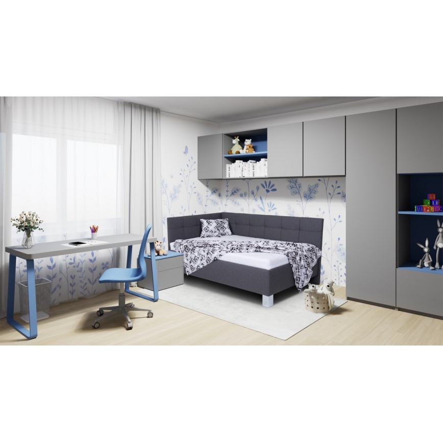 Łóżko tapicerowane z materacem i miejscem do przechowywania MARIA PETITE 120x200 cm szary