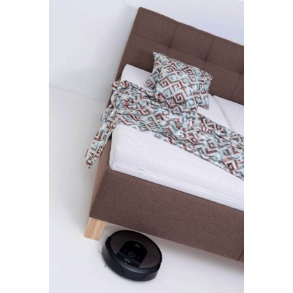 Łóżko tapicerowane z materacem i pojemnikiem na pościel MARIA 160x200 cm brązowe