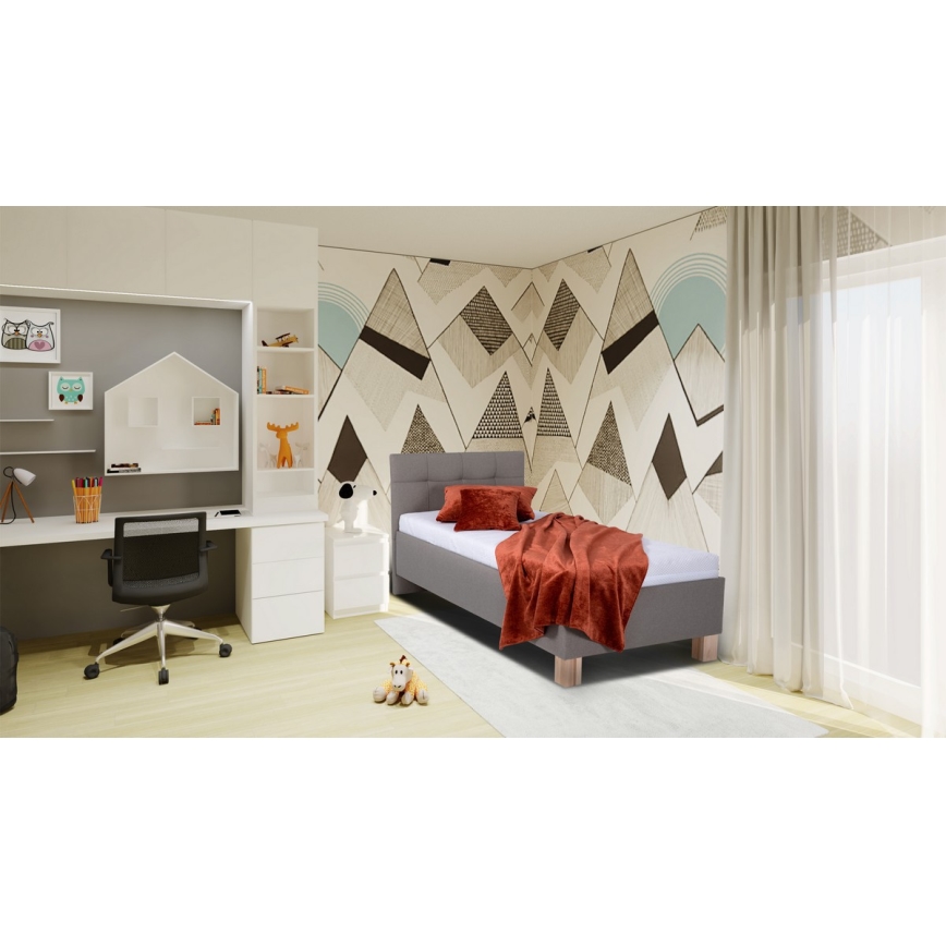 Łóżko tapicerowane z materacem i pojemnikiem na pościel MARIA ONE 90x200 cm taupe