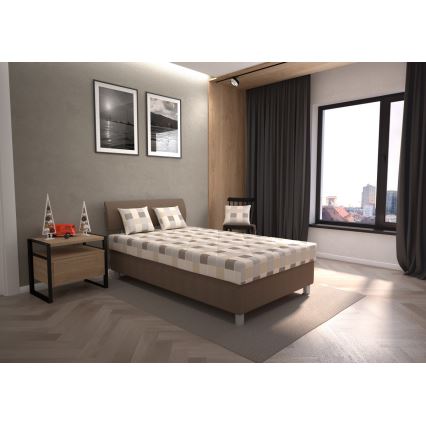 Łóżko tapicerowane z miejscem do przechowywania i materac GEORGE 140x200 cm brązowy
