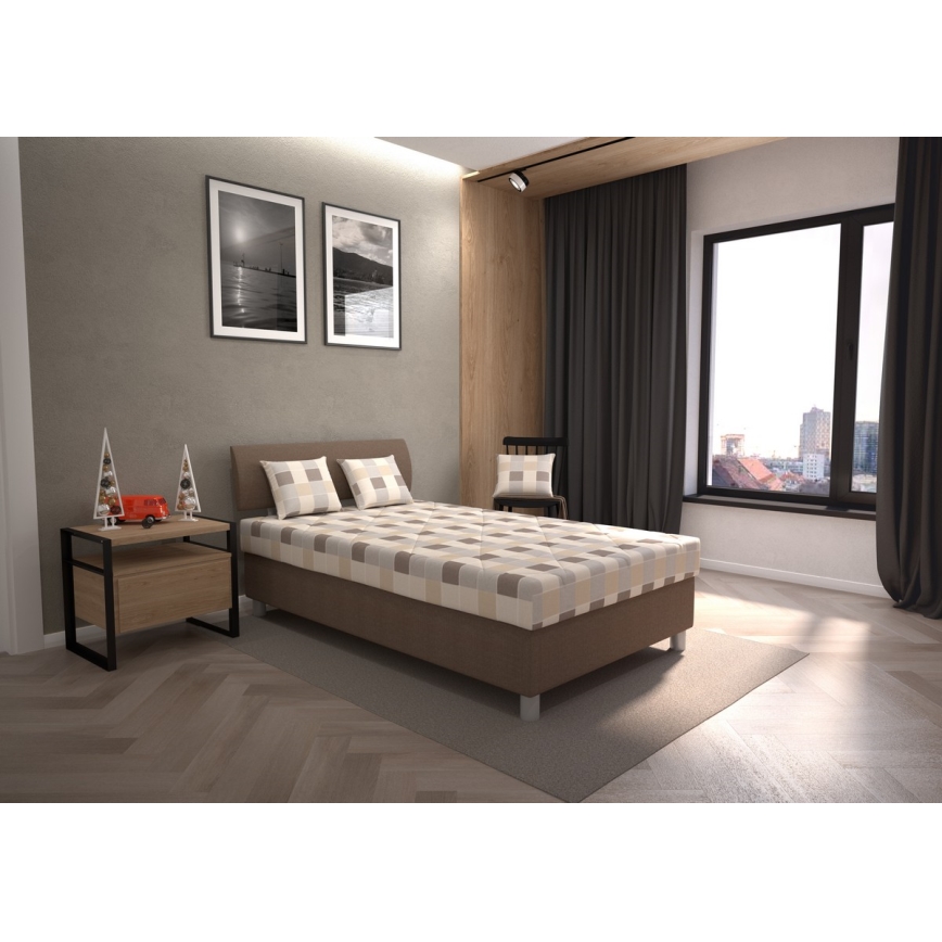 Łóżko tapicerowane z miejscem do przechowywania i materac GEORGE 140x200 cm brązowy