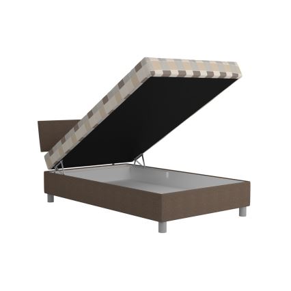 Łóżko tapicerowane z miejscem do przechowywania i materac GEORGE 90x200 cm brązowe