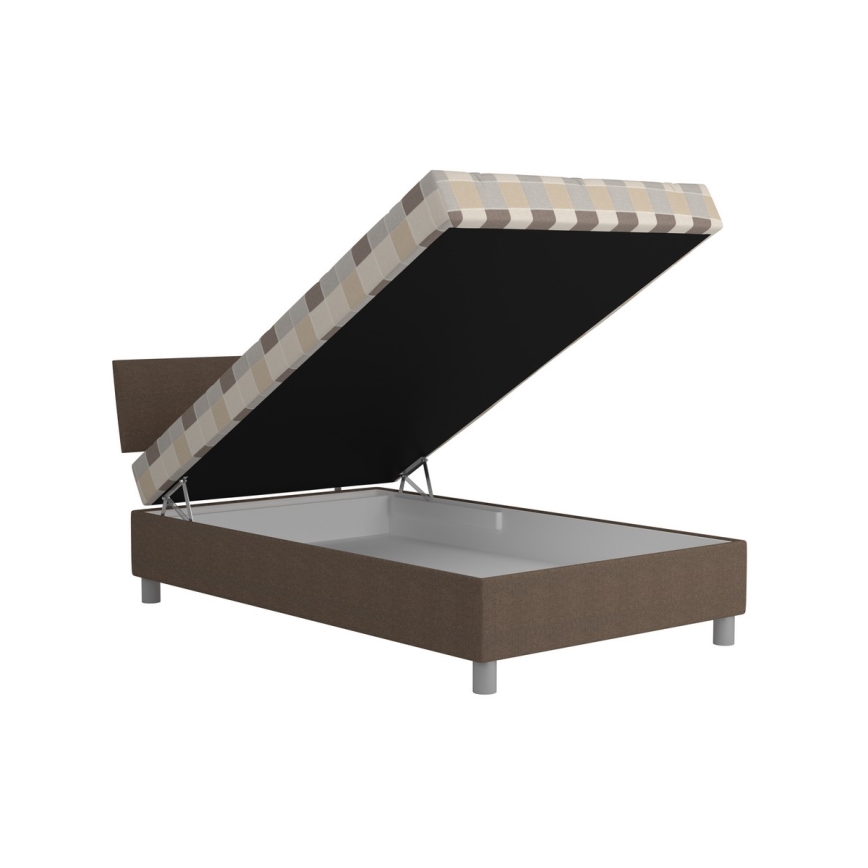 Łóżko tapicerowane z miejscem do przechowywania i materac GEORGE 90x200 cm brązowe