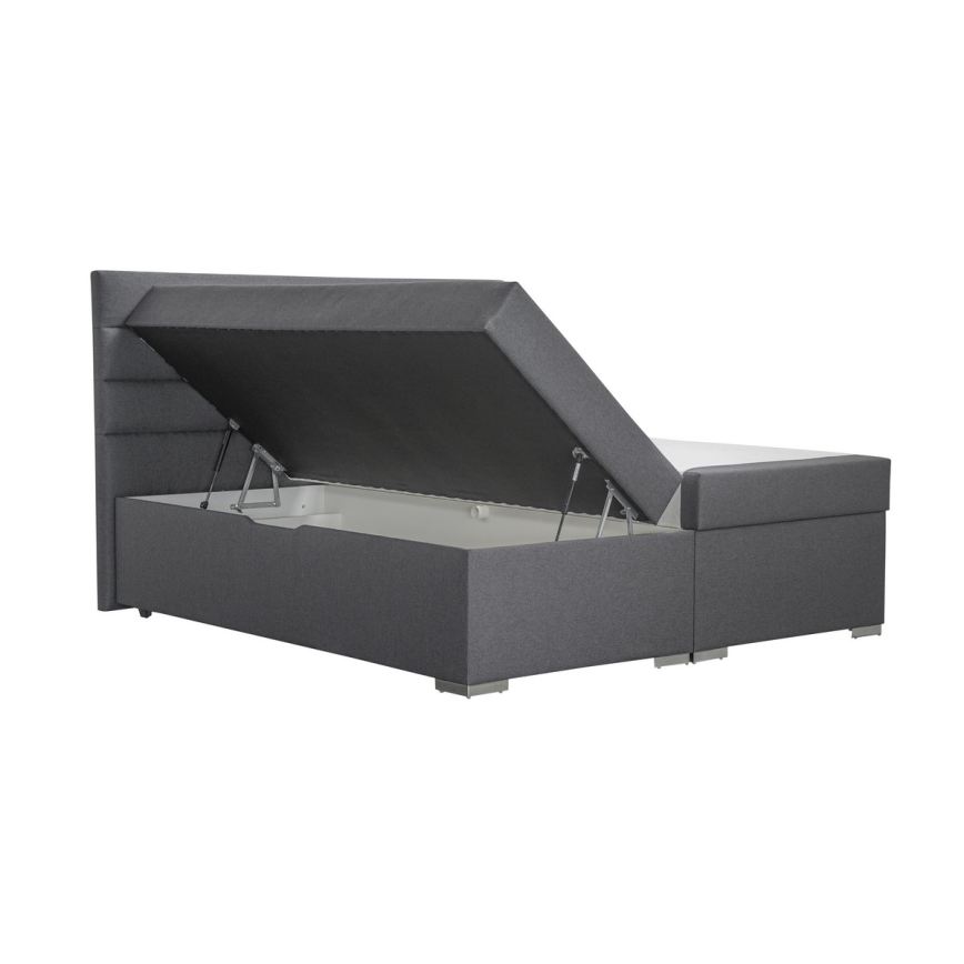 Łóżko tapicerowane z miejscem do przechowywania i matracemi z topper NEW BOLERO 160x200 cm szare