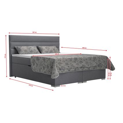 Łóżko tapicerowane z miejscem do przechowywania i matracemi z topper NEW BOLERO 160x200 cm szare