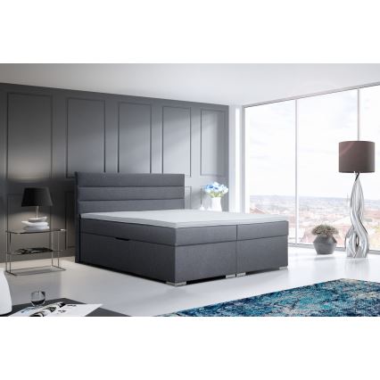 Łóżko tapicerowane z miejscem do przechowywania i matracemi z topper NEW BOLERO 180x200 cm szare