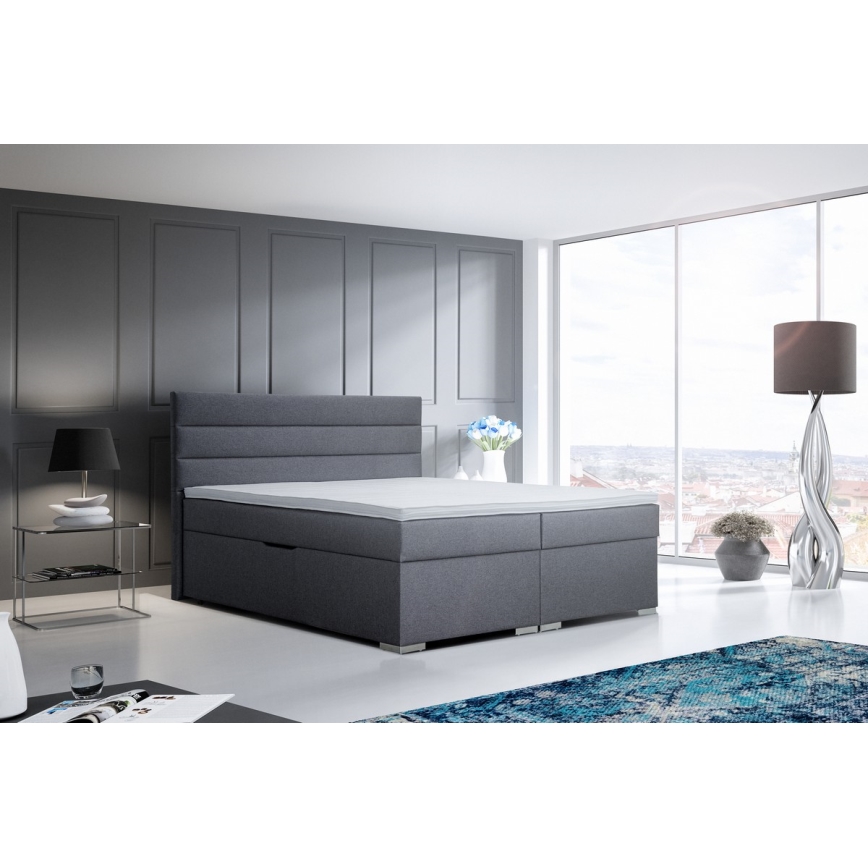 Łóżko tapicerowane z miejscem do przechowywania i matracemi z topper NEW BOLERO 180x200 cm szare
